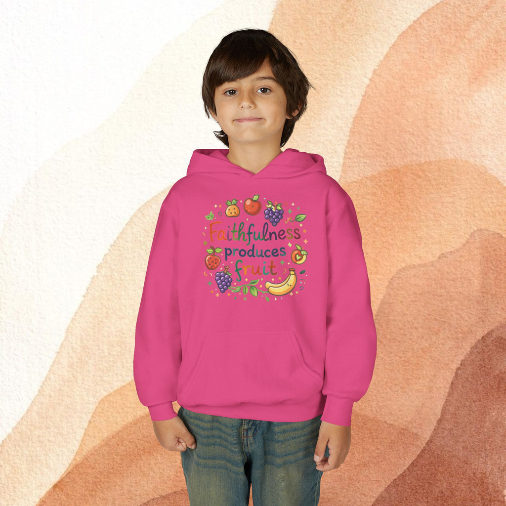 Youth Hoodie — "Faithfulness Produces Fruit" Kids Hooded Sweatshirt