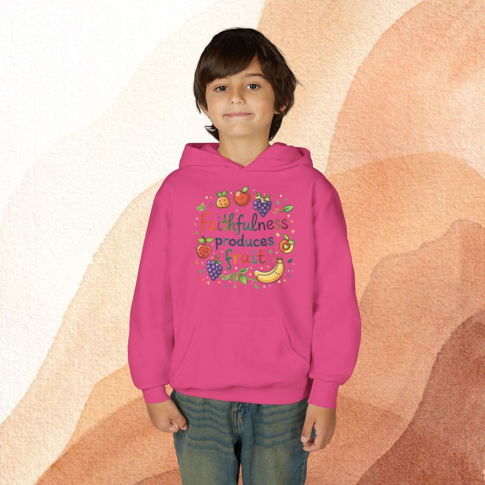 Youth Hoodie — "Faithfulness Produces Fruit" Kids Hooded Sweatshirt