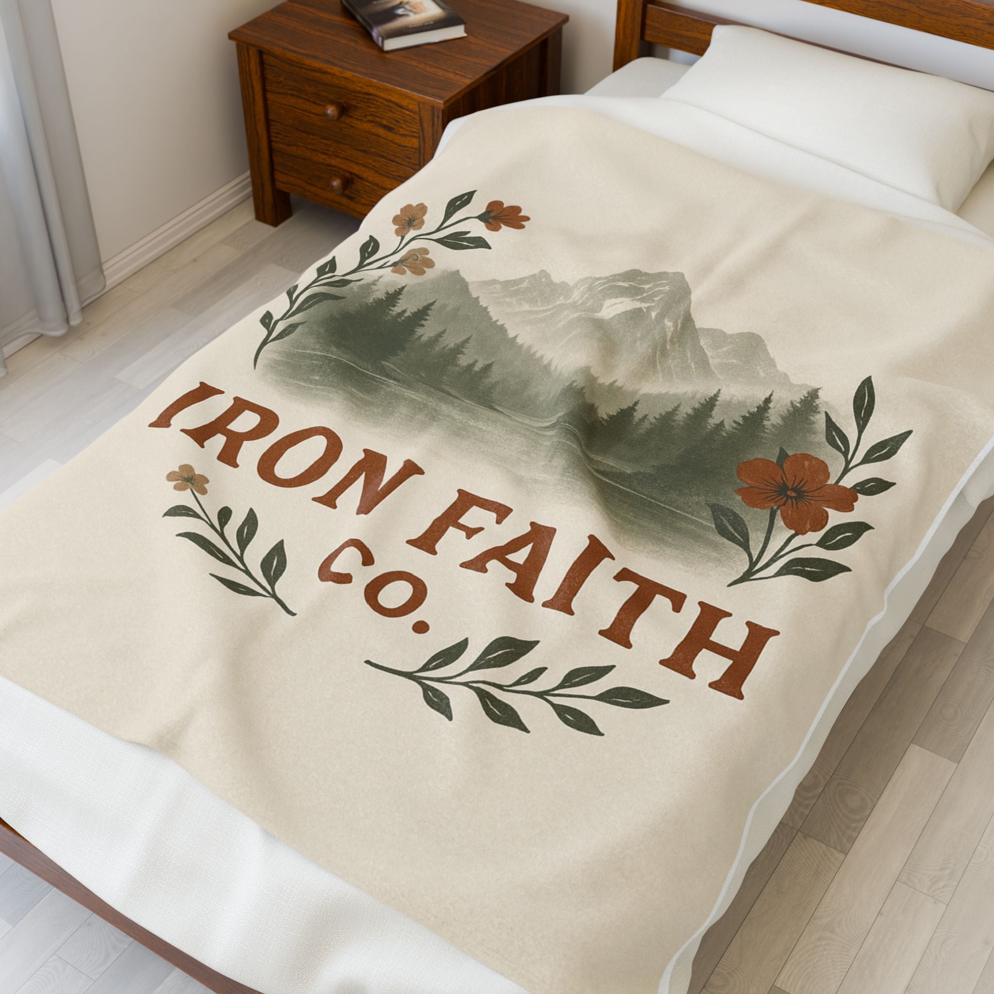 Mountain Floral Velveteen Blanket — Iron Faith Co. Cozy Rustic Cabin Throw