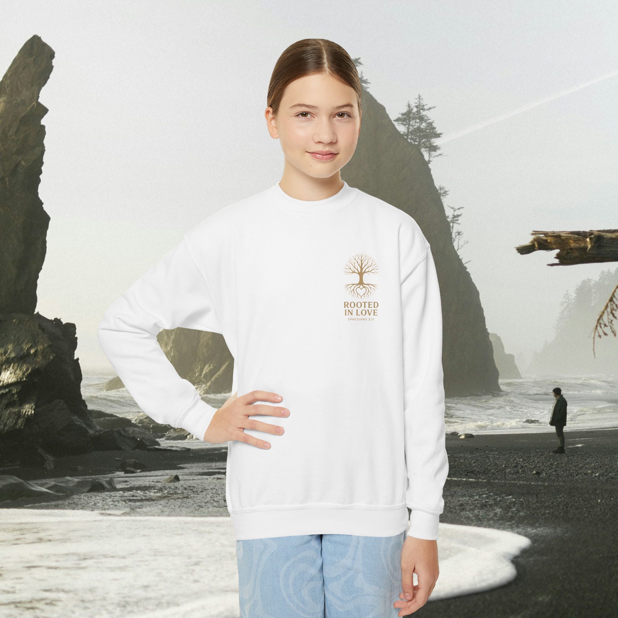 Love One Another Youth Crewneck Sweatshirt — Christian Faith Graphic