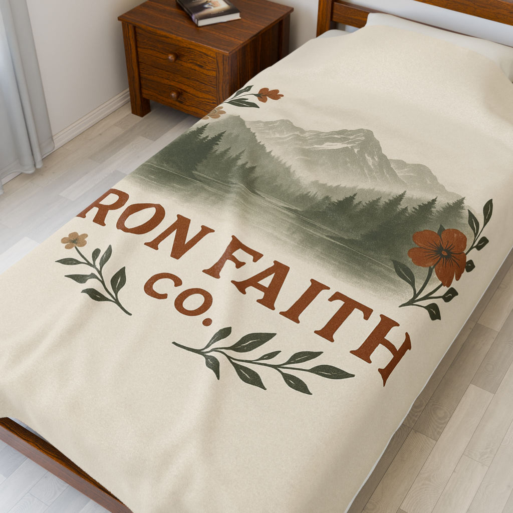 Mountain Floral Velveteen Blanket — Iron Faith Co. Cozy Rustic Cabin Throw