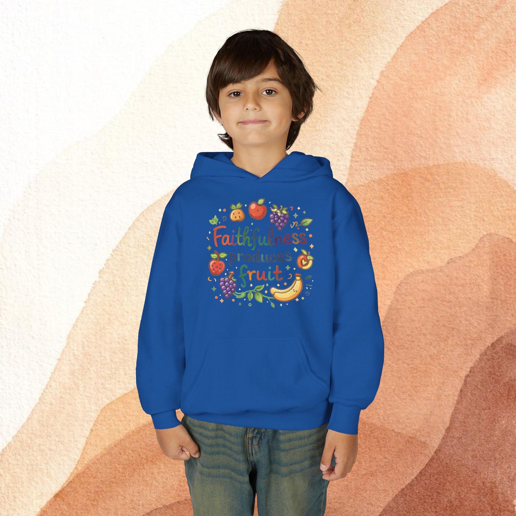 Youth Hoodie — "Faithfulness Produces Fruit" Kids Hooded Sweatshirt