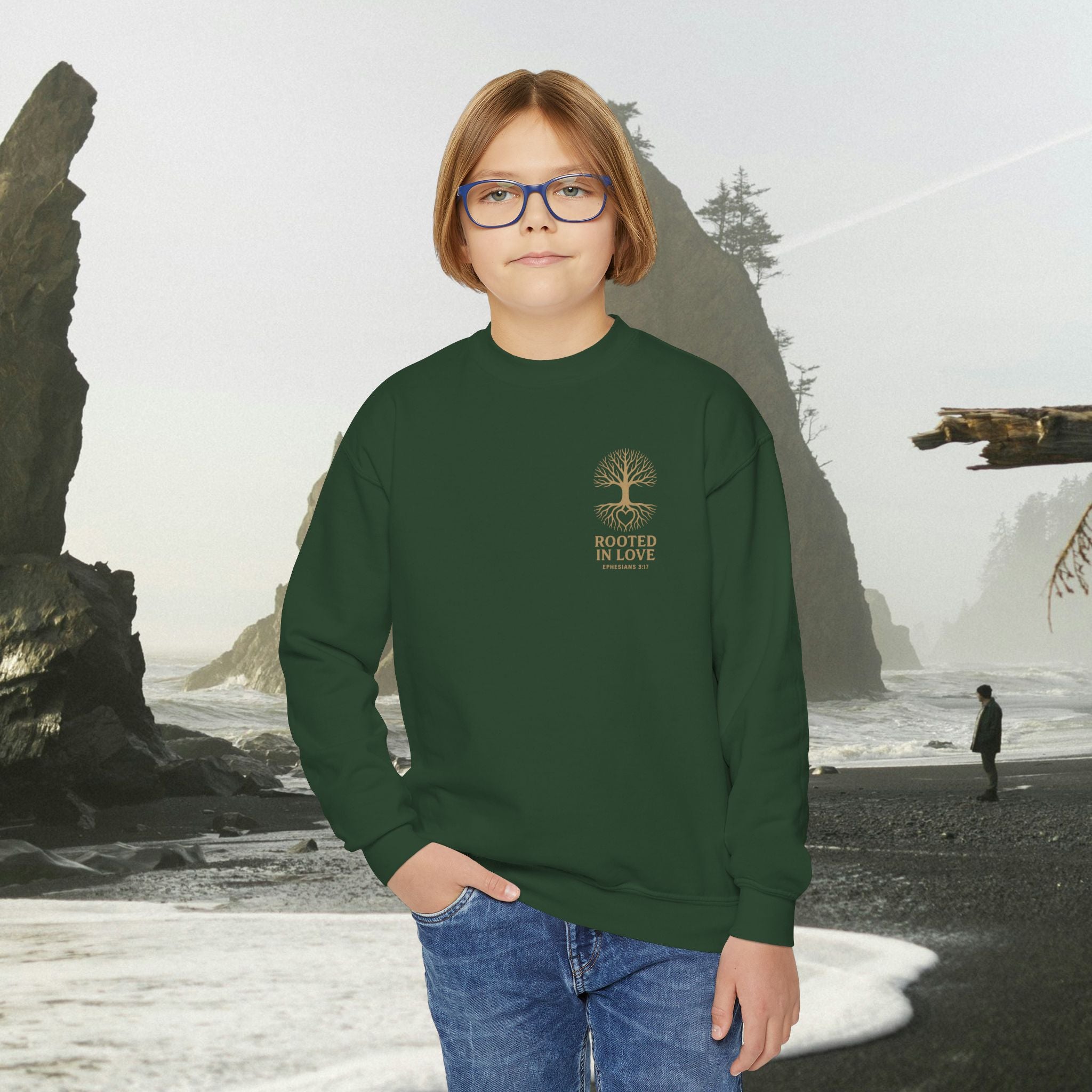 Love One Another Youth Crewneck Sweatshirt — Christian Faith Graphic