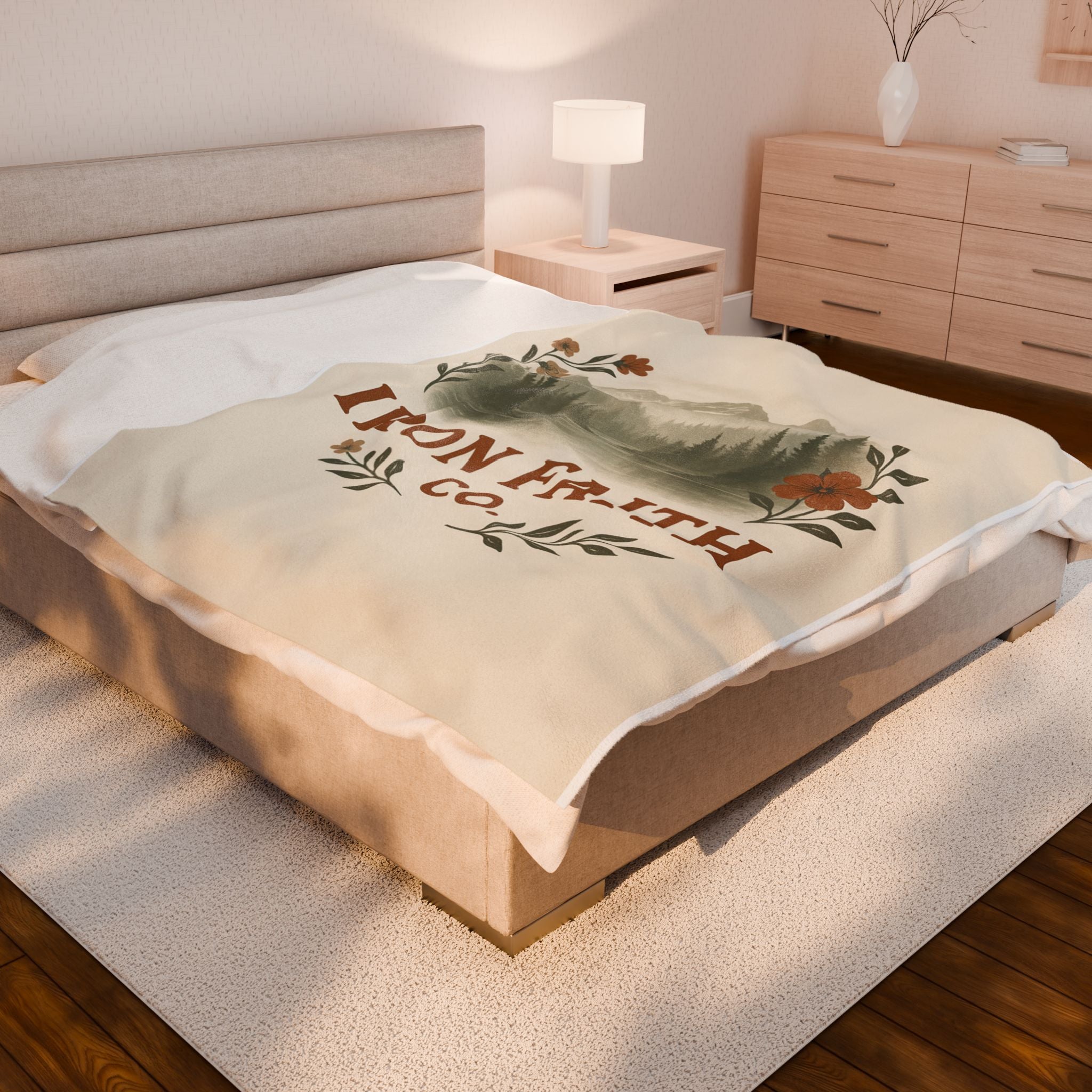 Mountain Floral Velveteen Blanket — Iron Faith Co. Cozy Rustic Cabin Throw