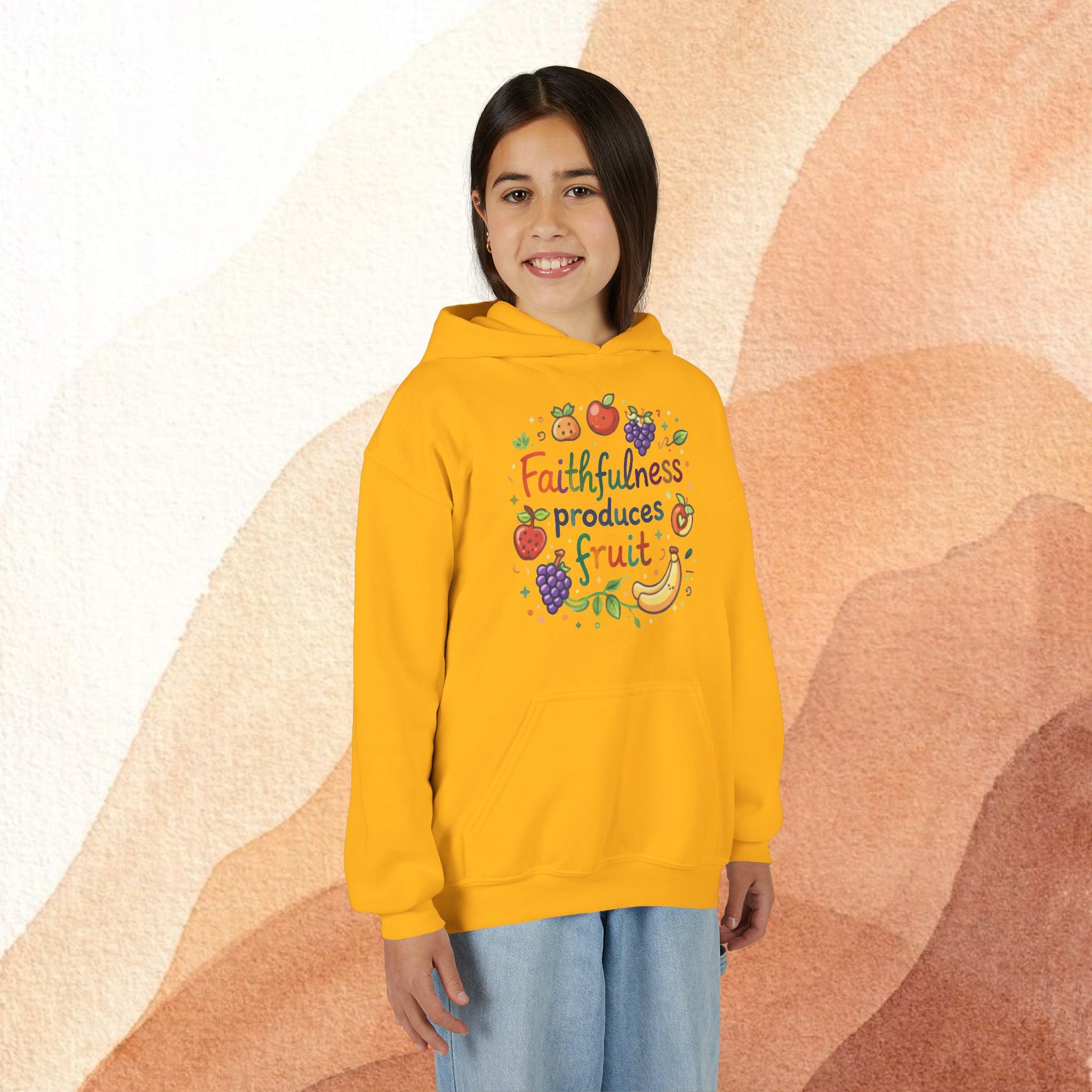 Youth Hoodie — "Faithfulness Produces Fruit" Kids Hooded Sweatshirt