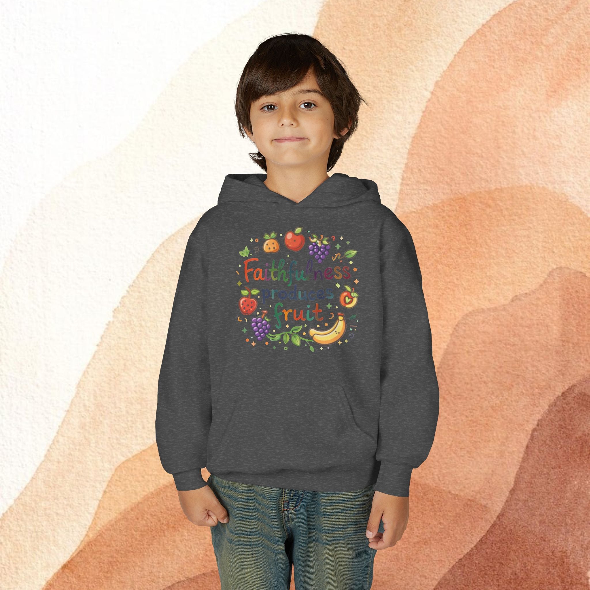 Youth Hoodie — "Faithfulness Produces Fruit" Kids Hooded Sweatshirt