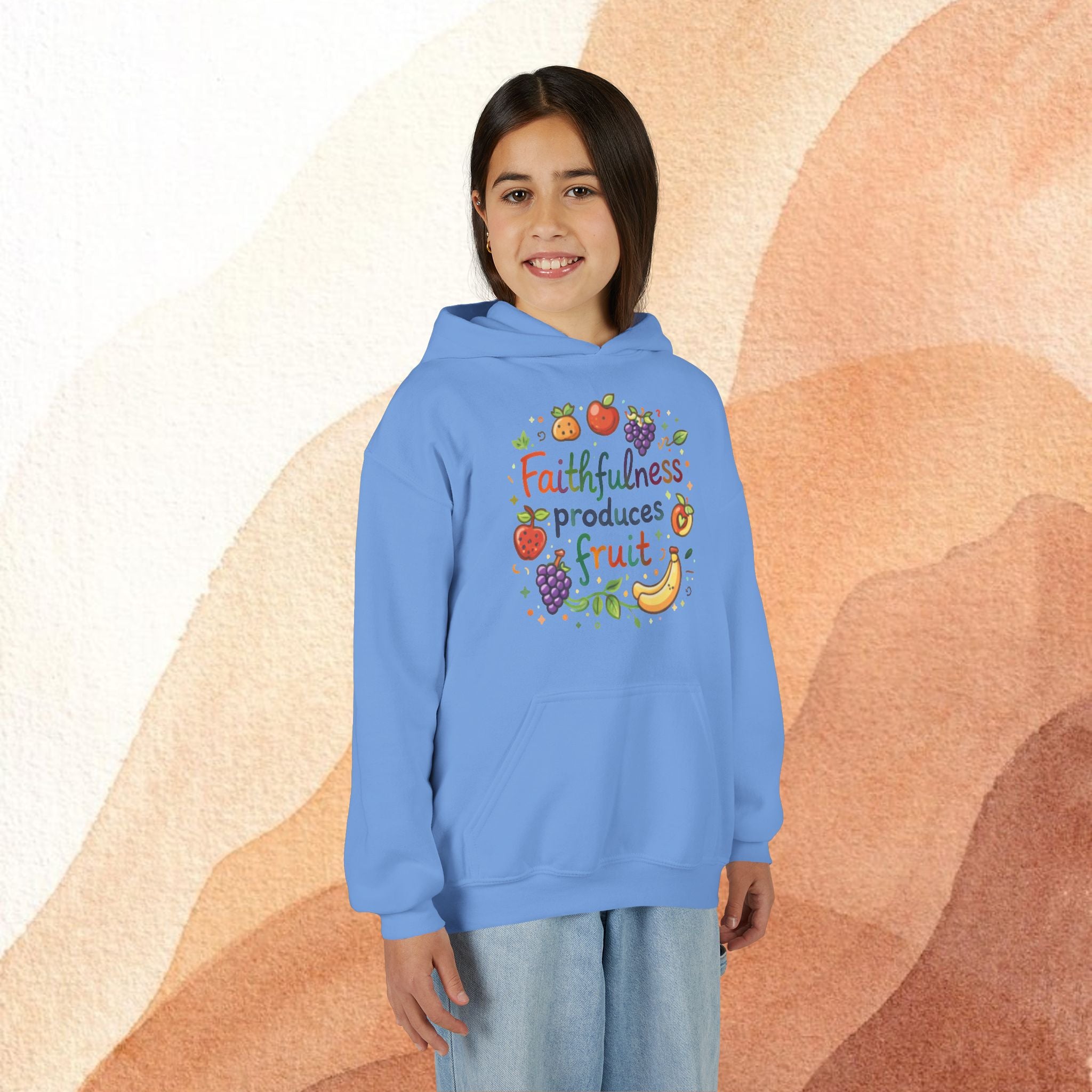 Youth Hoodie — "Faithfulness Produces Fruit" Kids Hooded Sweatshirt