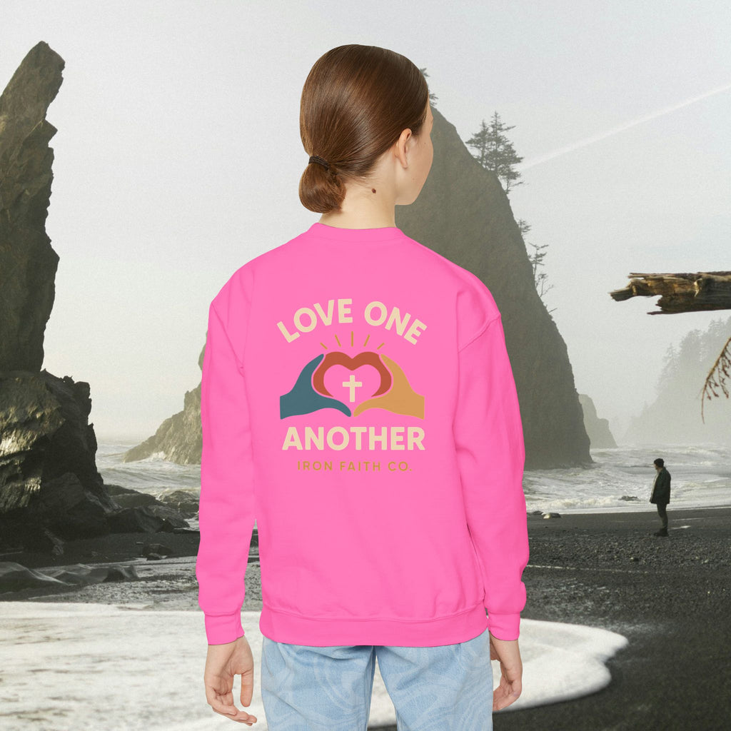 Love One Another Youth Crewneck Sweatshirt — Christian Faith Graphic