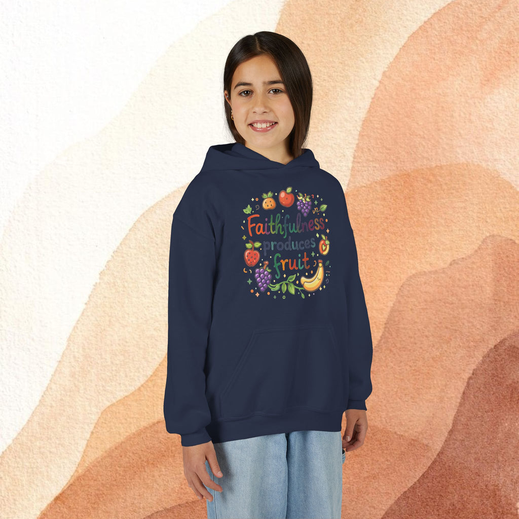 Youth Hoodie — "Faithfulness Produces Fruit" Kids Hooded Sweatshirt