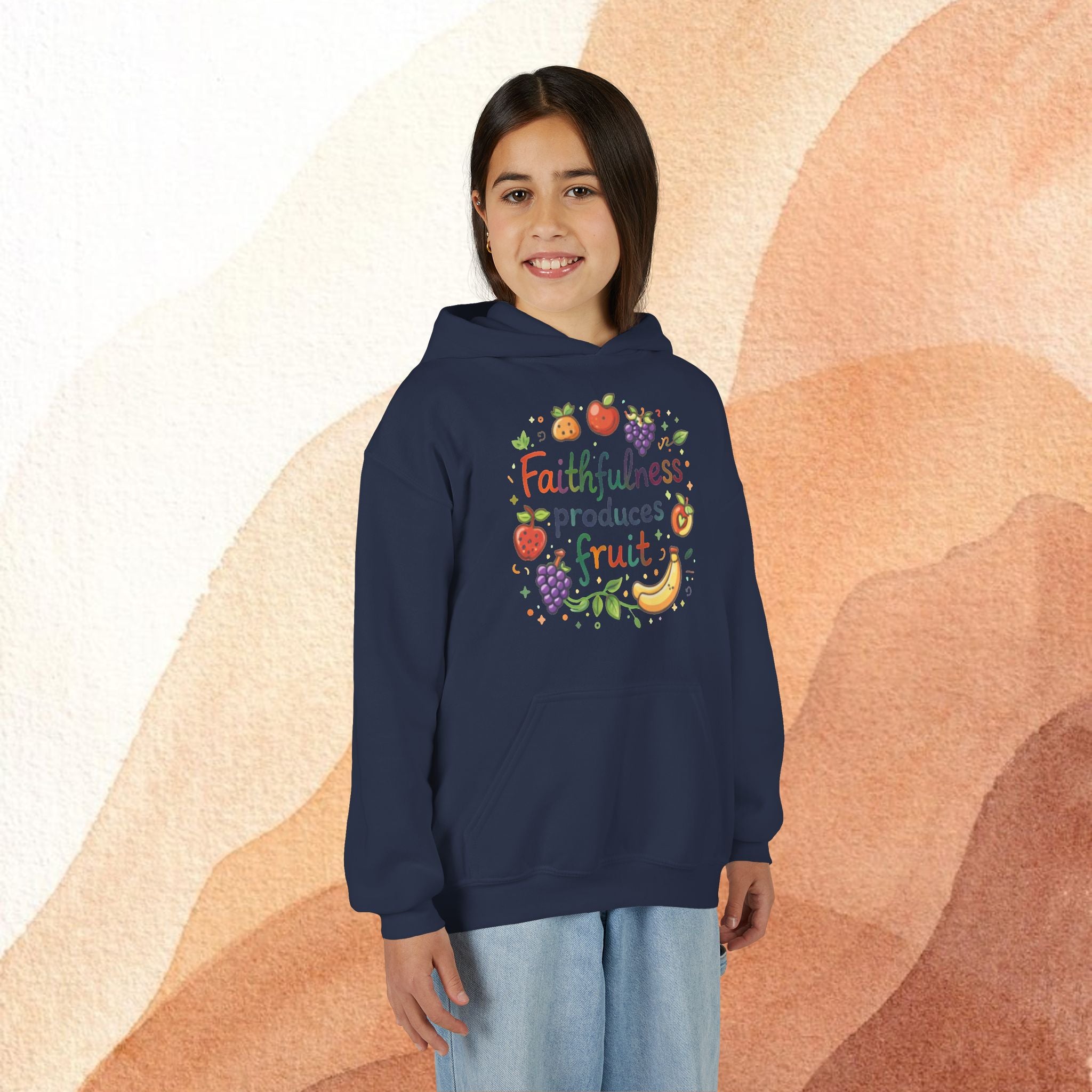 Youth Hoodie — "Faithfulness Produces Fruit" Kids Hooded Sweatshirt