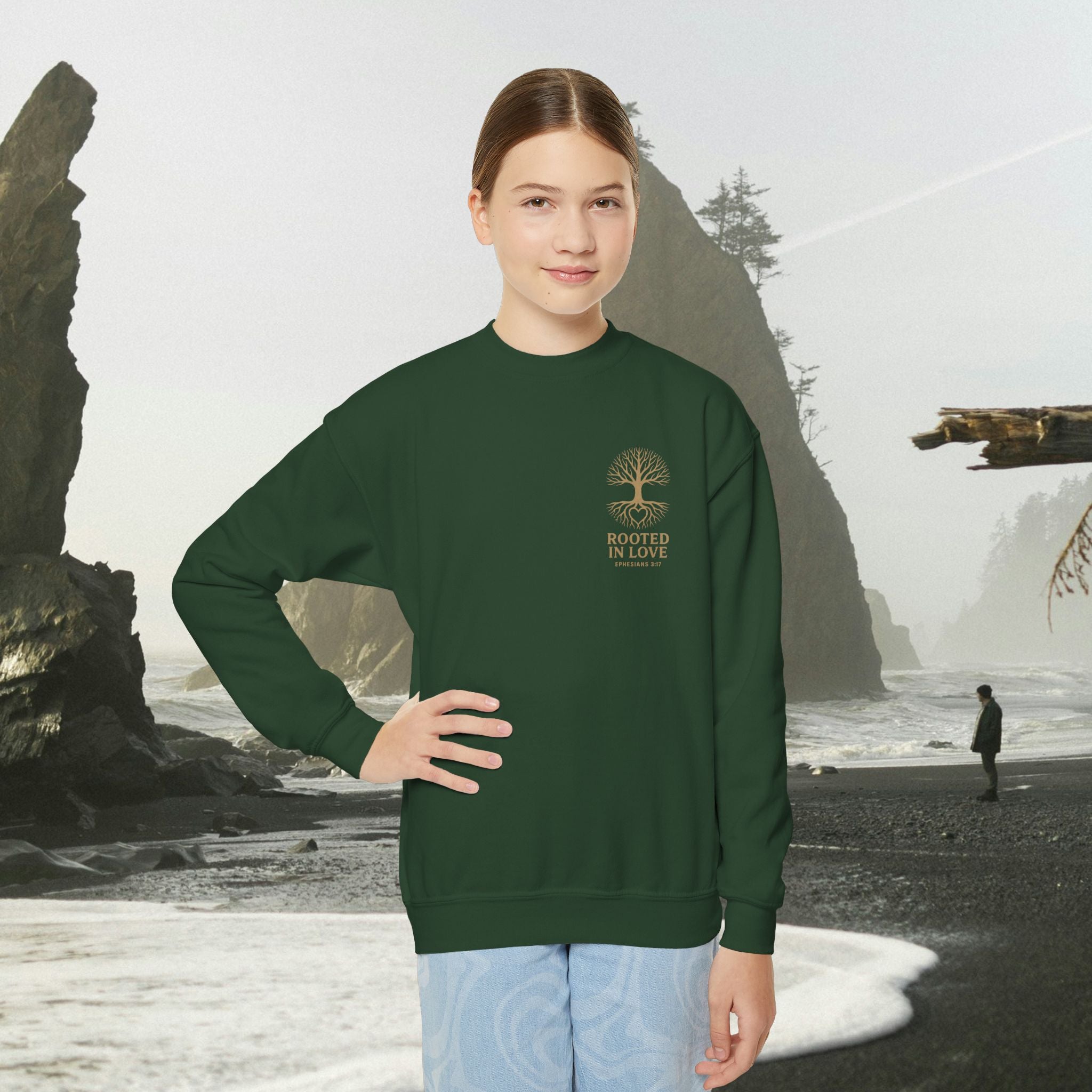 Love One Another Youth Crewneck Sweatshirt — Christian Faith Graphic