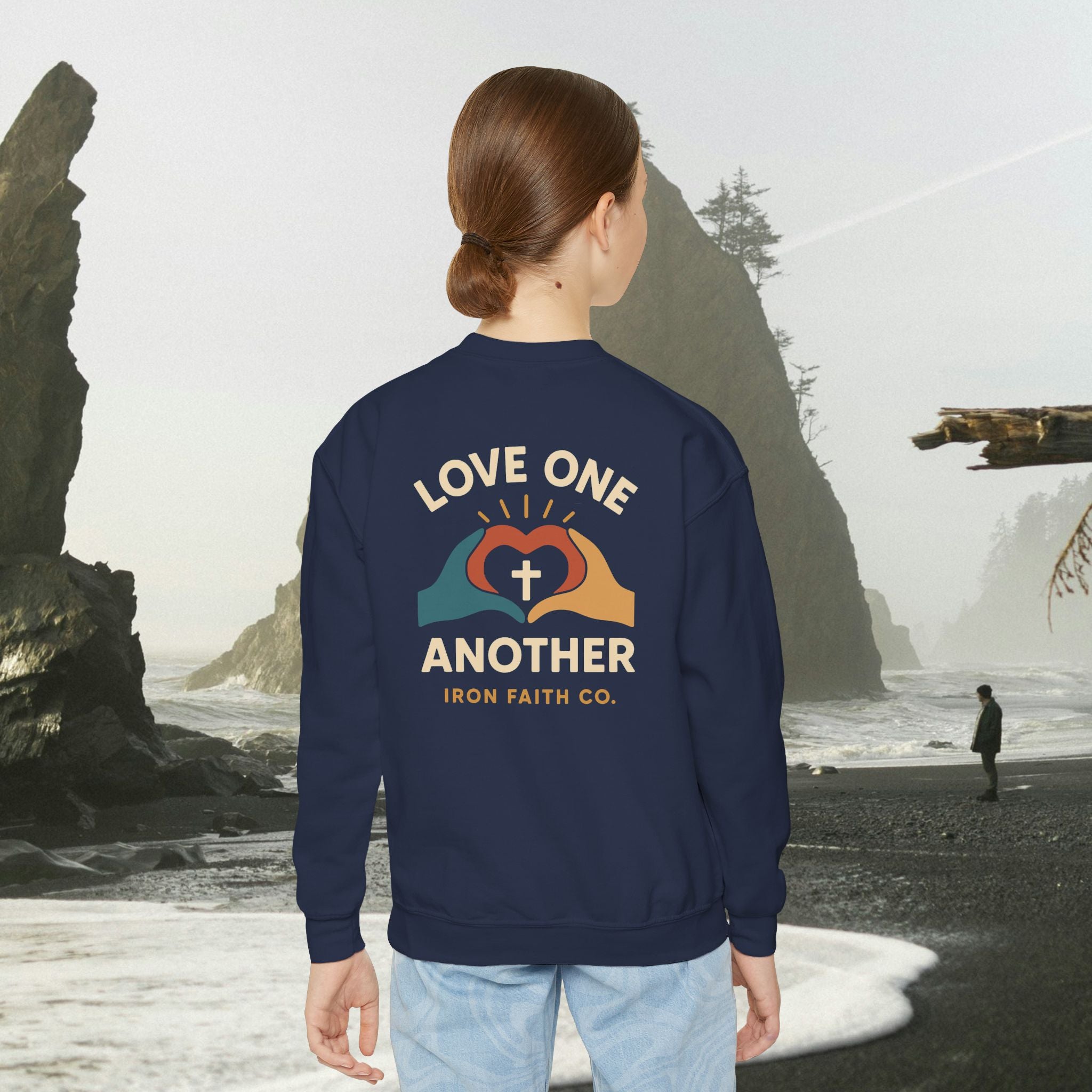 Love One Another Youth Crewneck Sweatshirt — Christian Faith Graphic