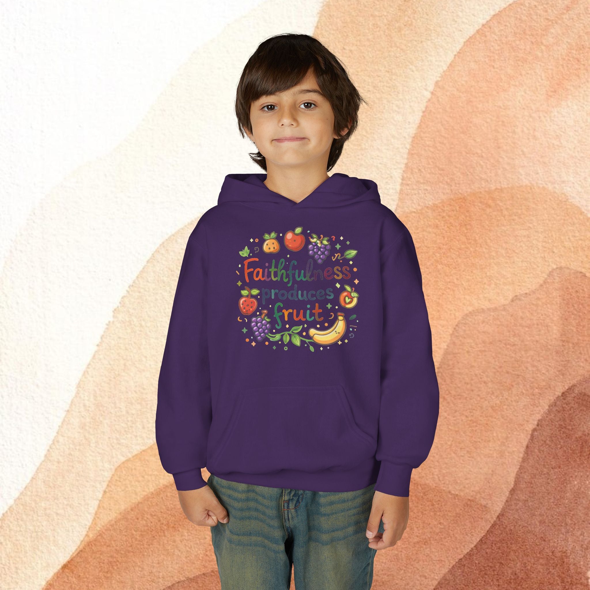 Youth Hoodie — "Faithfulness Produces Fruit" Kids Hooded Sweatshirt