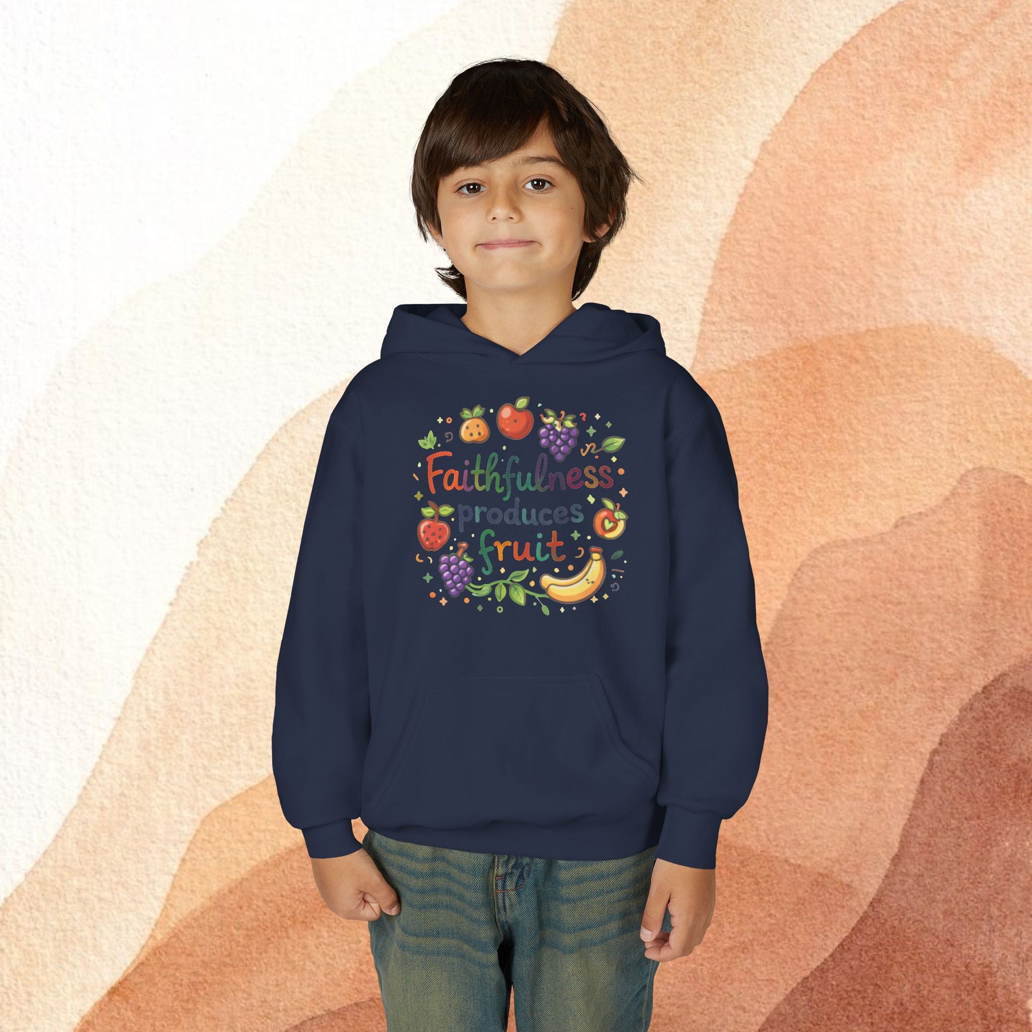 Youth Hoodie — "Faithfulness Produces Fruit" Kids Hooded Sweatshirt