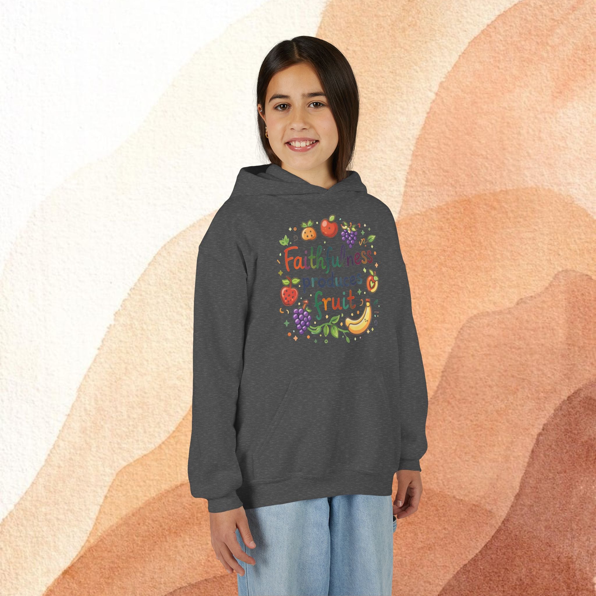 Youth Hoodie — "Faithfulness Produces Fruit" Kids Hooded Sweatshirt
