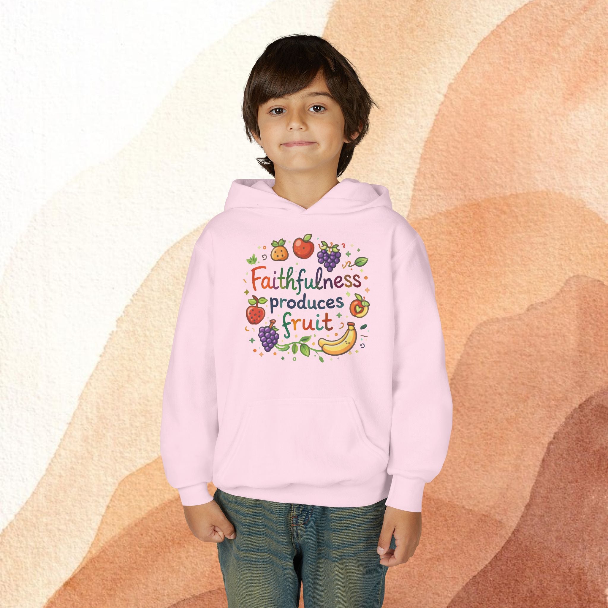 Youth Hoodie — "Faithfulness Produces Fruit" Kids Hooded Sweatshirt