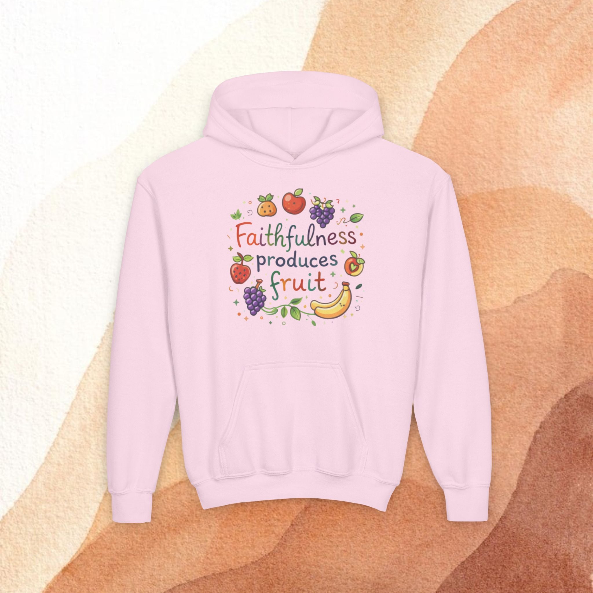 Youth Hoodie — "Faithfulness Produces Fruit" Kids Hooded Sweatshirt