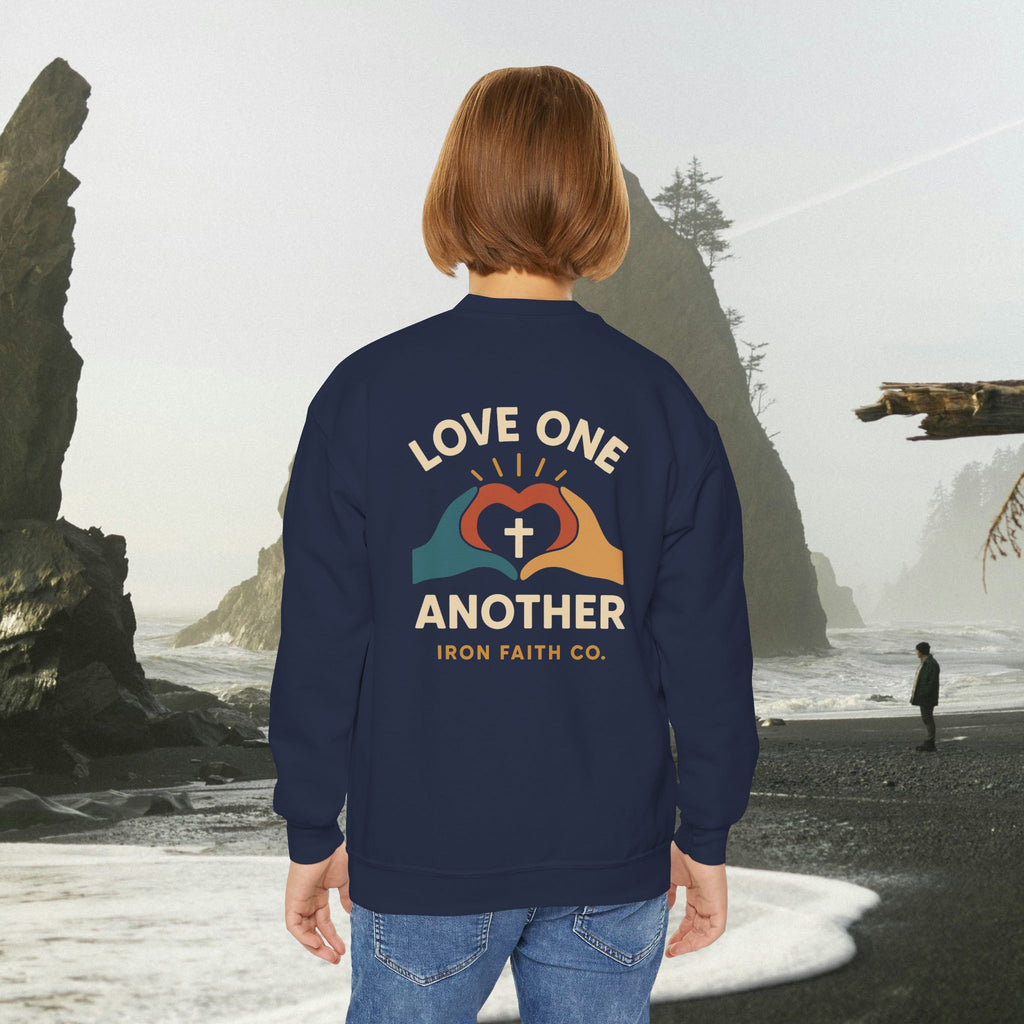 Love One Another Youth Crewneck Sweatshirt — Christian Faith Graphic