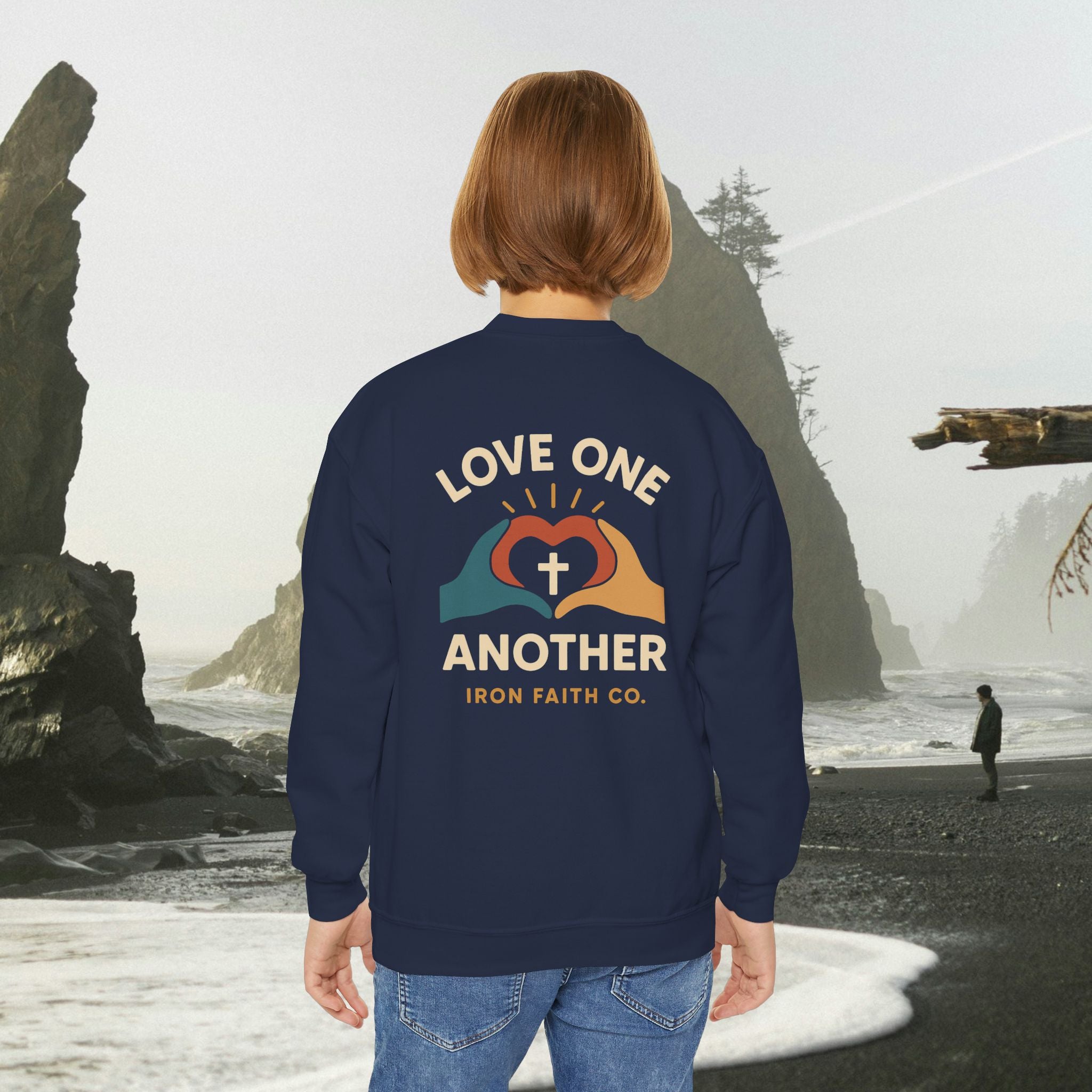 Love One Another Youth Crewneck Sweatshirt — Christian Faith Graphic