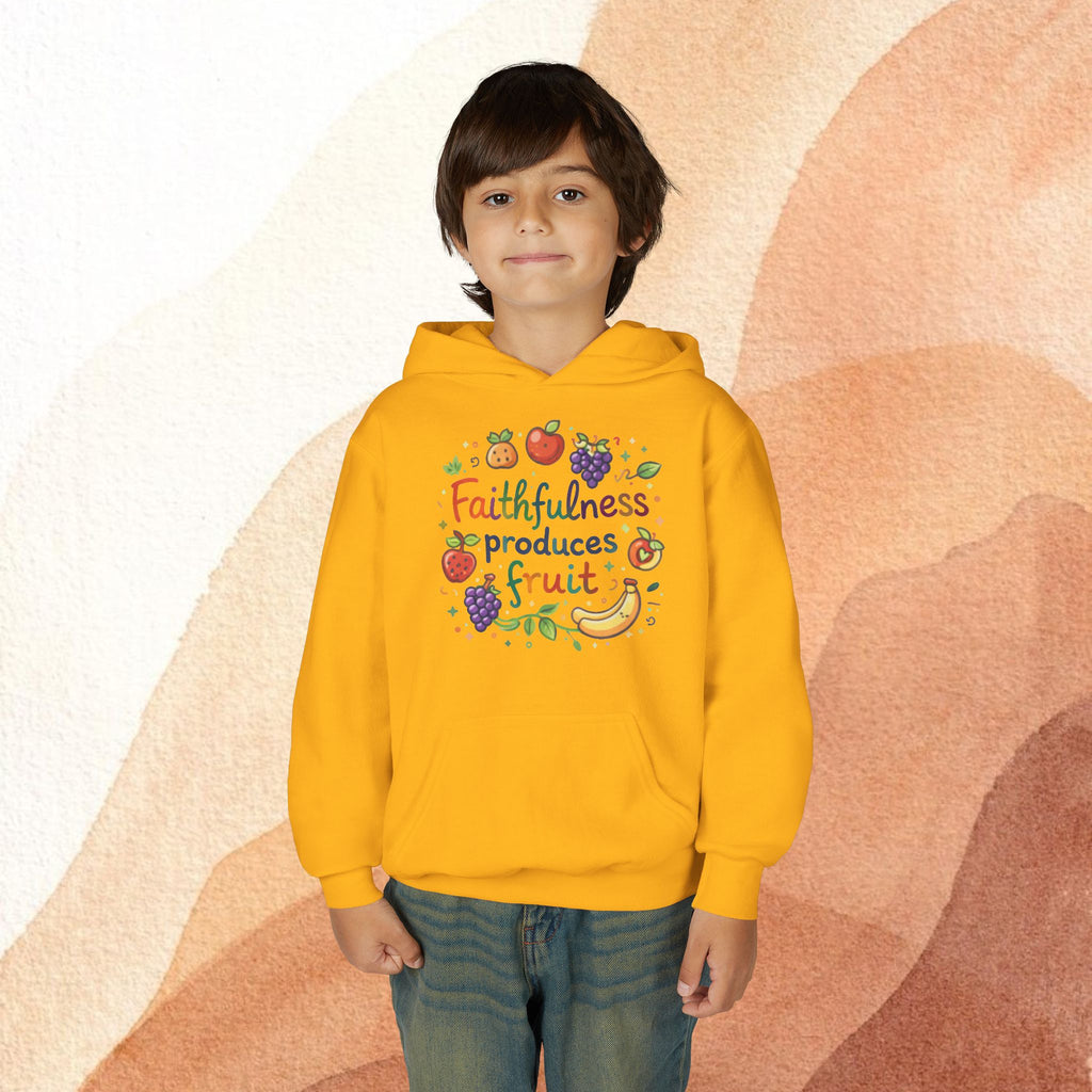 Youth Hoodie — "Faithfulness Produces Fruit" Kids Hooded Sweatshirt