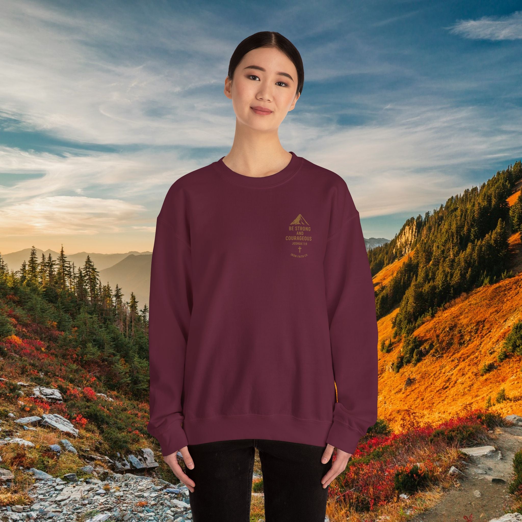 Be strong and courageous Joshua 1:9 | forged by Faith | Iron Faith Co. | Crewneck Sweatshirt