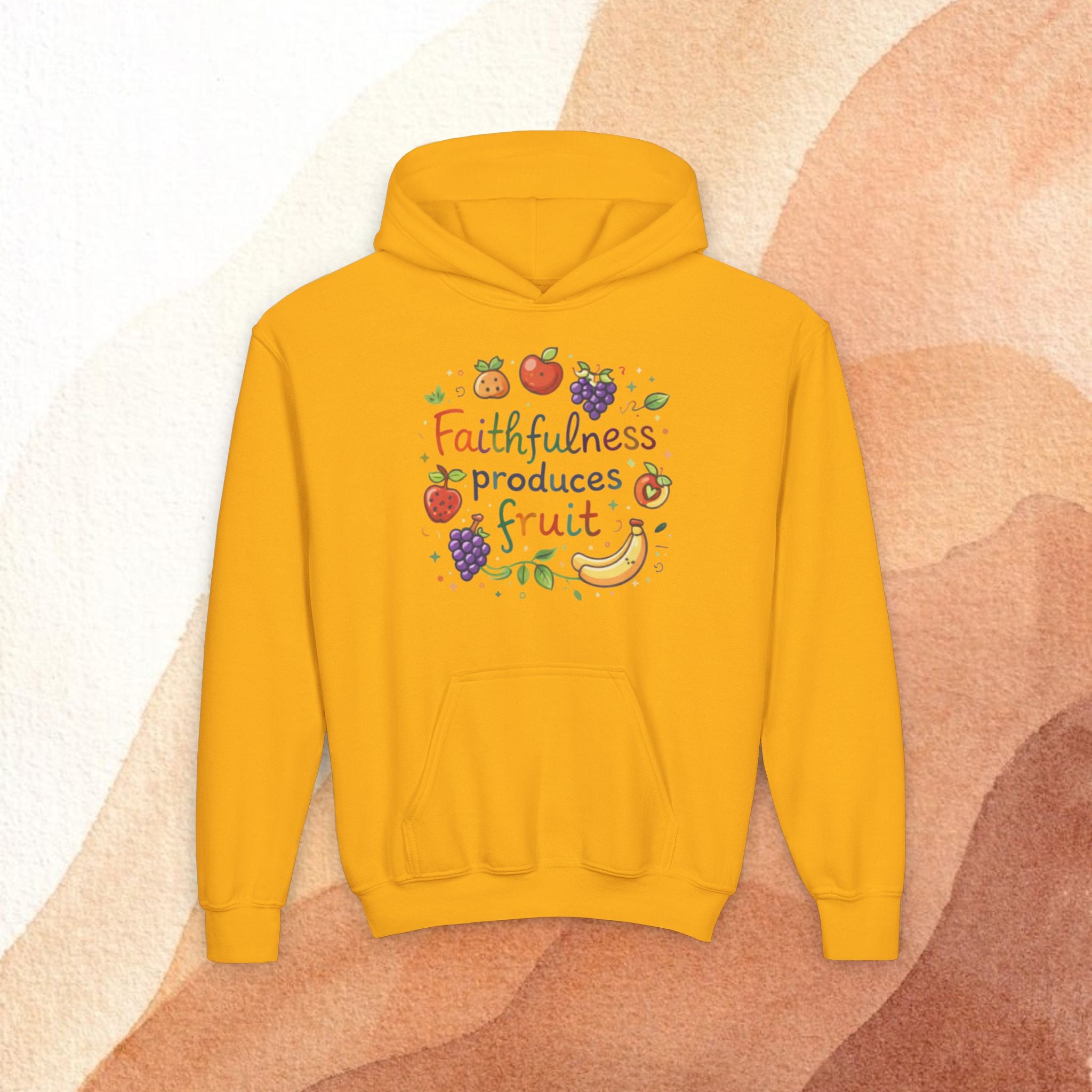 Youth Hoodie — "Faithfulness Produces Fruit" Kids Hooded Sweatshirt